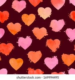 Valentine's seamless pattern. Abstract vector hand-drawn watercolor hearts. Colourful template. Seamless pattern can be used for wallpapers, web page backgrounds or wrapping papers. EPS 8.