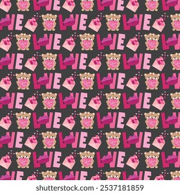 Valentine's seamless pattern with bear. hearts and love letter