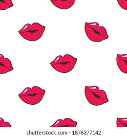 Patrón sin fisuras de San Valentín con labios brillantes.Fondo de vacaciones vectorial.Papel tapiz de febrero colorido.Textura textil de amor con labios