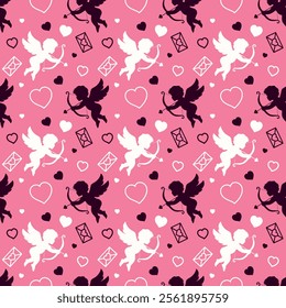 valentines seamless pattern. cupid with bow. romantic and love background. valentine's day design