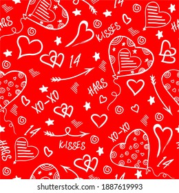Valentine's seamless pattern. Valentines Day seamless background Romantic background, texture. Hand drawn vector pattern illustration, isolated objects.