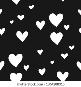 Valentines seamless pattern design. Simple black and white heart background. Heart shape vector wallpaper.