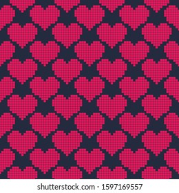 Valentines seamless pattern with geometric hearts.Romantic vector background.Textile texture