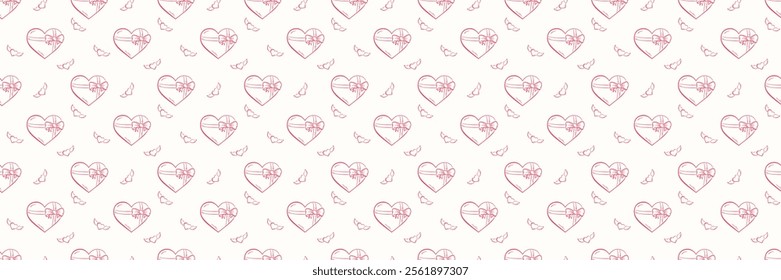 valentines seamless pattern. heart with ribbon and bow. romantic and love background. valentine's day design