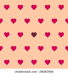 Valentine's seamless pattern with hearts, concept of uniqueness of only one loving heart