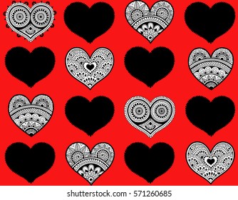 Valentine's seamless pattern with lace hearts. Mehndi style. You can use it for packaging design, textile design and scrapbooking.