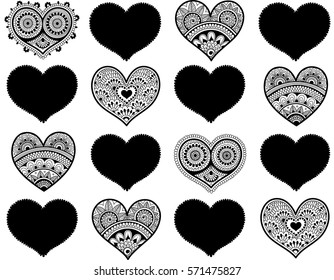 Valentine's seamless pattern with lace hearts. Mehndi style. You can use it for packaging design, textile design and scrapbooking.