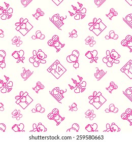 Valentines Seamless Pattern Line Flat Icons