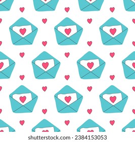 Patrón sin fisuras de San Valentín con sobres de amor. Estilo Doodle.