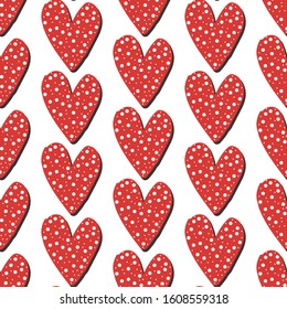 Valentines seamless pattern with red hearts.Holiday vector background.Textile texture