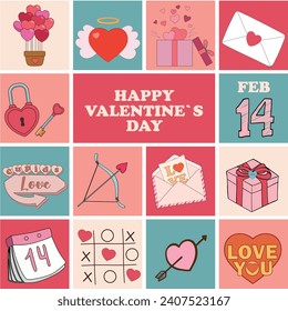 Patrón sin fisuras de San Valentín con elementos románticos y amorosos. Amor y celebración. Elementos decorativos del día de San Valentín