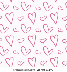 valentines seamless pattern. sketchy hand drawn hearts. romantic and love background. valentine's day design