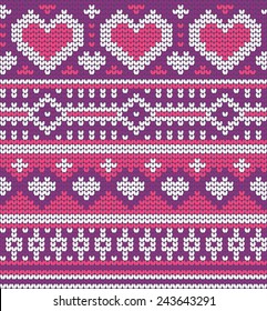 Valentine's seamless vector knitted pattern with hearts for your business