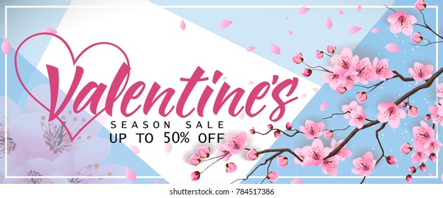 Valentines Season Sale Banner with Sakura