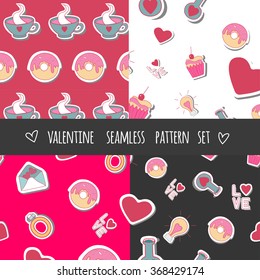 Valentine's set of cute seamless vector backgrounds, eps 10