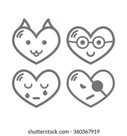 Valentine's set of heart smiles