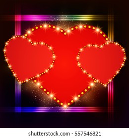  Valentines shining background with hearts. Vector illustration