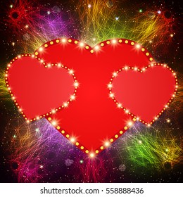 Valentines shining background with hearts. Vector illustration