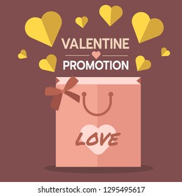 Valentines shopping bag with heart. Banner template. Vector illustration
