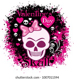 valentines skull with heart, grunge vintage design t shirts