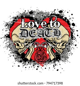 valentines skull with heart, grunge vintage design t shirts