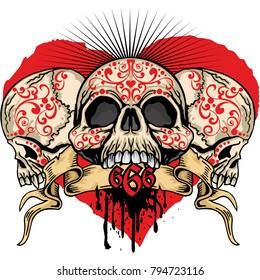 valentines skull with heart, grunge vintage design t shirts