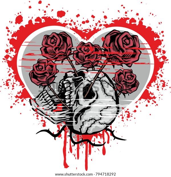 Valentines Skull Heart Grunge Vintage Design Stock Vector Royalty Free