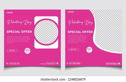 Valentine's social media post template design. Set of Editable banner template design. Sale social media banner design.