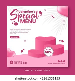 Valentine's special menu social media post template with podium product display