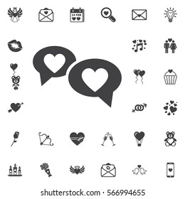 Valentines speech bubble icon on the white background. Set of Valentines icons
