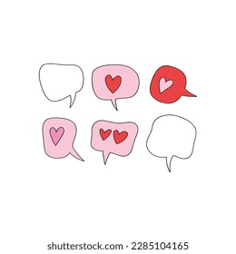El discurso de San Valentín burbuja elementos de artes visuales aislados en blanco. Estética rosada roja. Ilustración del vector