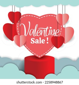 Valentine's square banner design template. Background with love line frame. Usable for social media post, greeting card, banner, and web ads