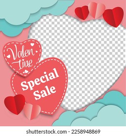 Valentine's square banner design template. Background with love line frame. Usable for social media post, greeting card, banner, and web ads