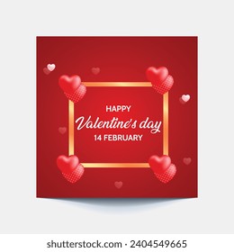 Valentine's square banner design template. Red background with love line frame. Usable for social media post, greeting card, banner, and web ad.