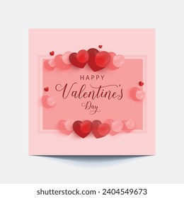Plantilla de diseño de banner cuadrado de San Valentín. Fondo rojo con marco de línea de amor. Se puede usar para publicaciones en medios sociales, tarjetas de felicitación, banner y anuncios web.