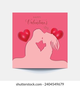 Valentine's square banner design template. Red background with love line frame. Usable for social media post, greeting card, banner, and web ad.