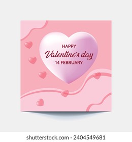 Valentine's square banner design template. Red background with love line frame. Usable for social media post, greeting card, banner, and web ad.