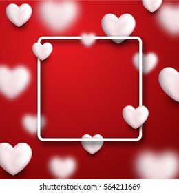 El fondo de amor rojo cuadrado de San Valentín con los corazones blancos en 3d. Ilustración vectorial.