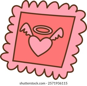 Valentine's stamp with heart doodle, pink design
