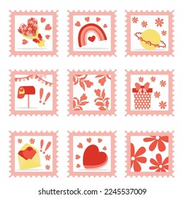valentines stamp sticker vector illustration design set