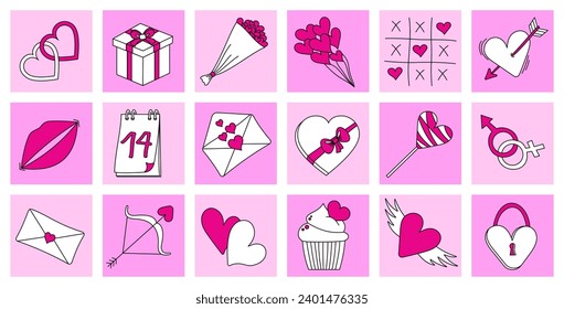 Valentines stickers for Valentine's Day. Hand drawn set of valentines. Vector illustration