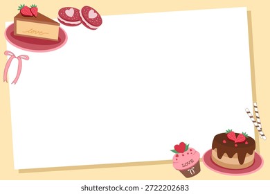 Fondo dulce del marco del postre de San Valentín con el Espacio para texto, tono amarillo suave y blanco del color