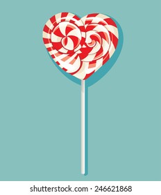 Valentine's sweet red candy in heart swirl shape. Vector