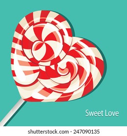 Valentine's sweet red candy in heart swirl shape. Vector