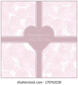 Valentine's template with heart shaped frame and gentle floral seamless pattern in pastel pink.