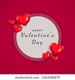 valentine's text background in a circle with heart decorations with 3D Heart. Vector Illustration.