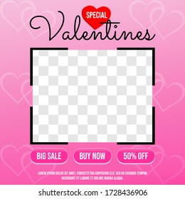 Valentines theme ad poster for social media posts with pink gradation background. vector illustration.