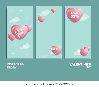 Valentines Theme Design Vector For Instagram Story Post. Discount For Your Beloved On Valentine's Day 