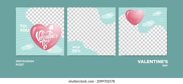 Valentines Theme Design Vector For Instagram Post Photo Frame. Discount For Your Beloved On Valentine's Day 