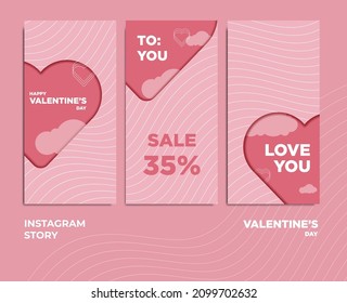 Valentines Theme Design Vector For Instagram Story Post. Discount For Your Beloved On Valentine's Day Pink Color 